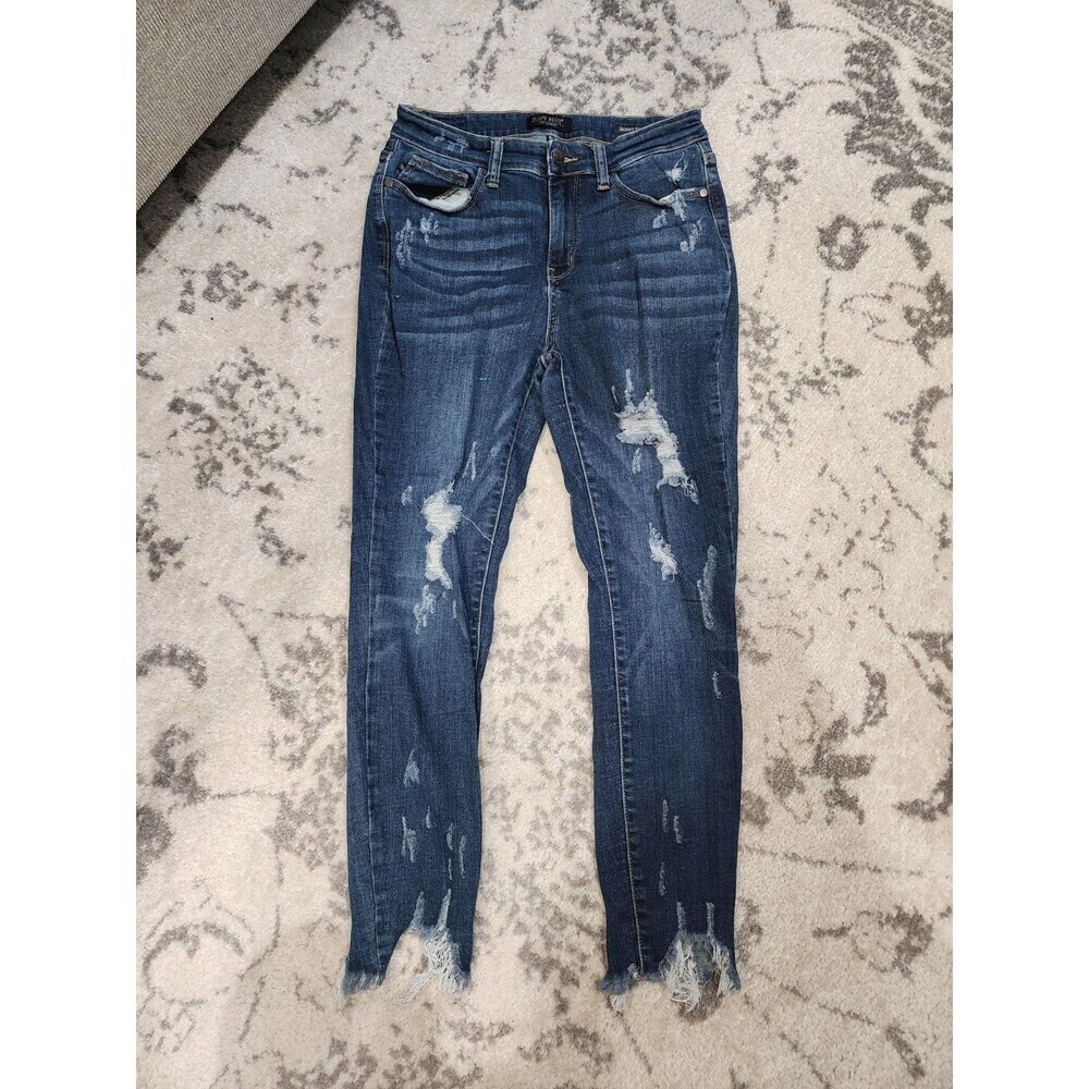 Judy Blue Womens Skinny Fit Jeans JB8822 Blue Denim Frayed Hem 9/29 Boho Preppy